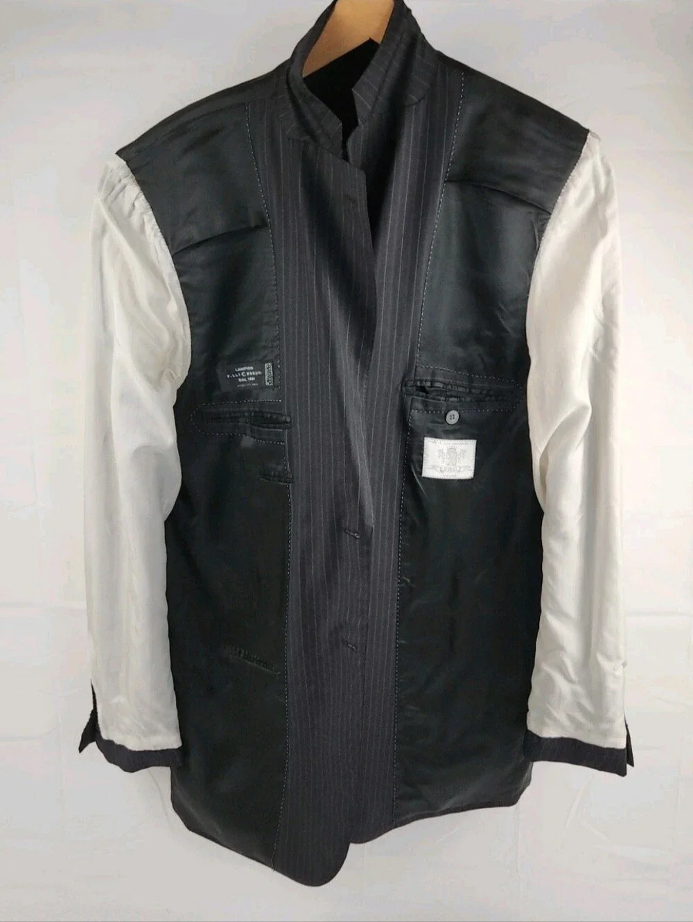 Burdi Chicago Suit Jacket Mens 44 Black Pinstripe 100% Super 150's Wool Handmade
